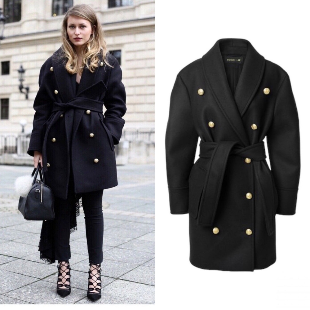 Navy Balmain x H&M Wool Coat — DAMAGED